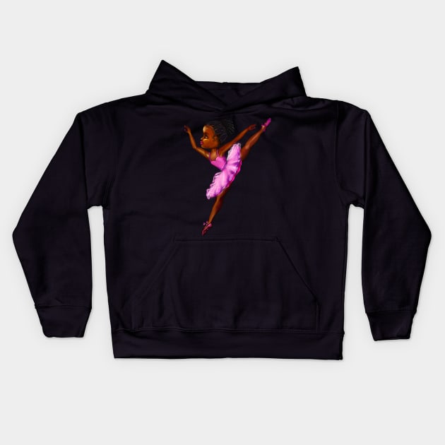 Black ballerina girl with corn rows ! beautiful  black girl with Afro hair and dark brown skin wearing a pink tutu.Hair love ! Kids Hoodie by Artonmytee